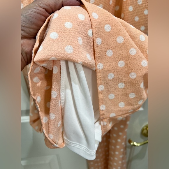 Sage The Label Diamonds & Pearls Overall Jumpsuit Blush Pink Polka Dot Wide Leg - Picture 9 of 15